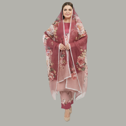 Rosewood Ombre 3-Piece Cotton Silk Suit PSW-10090
