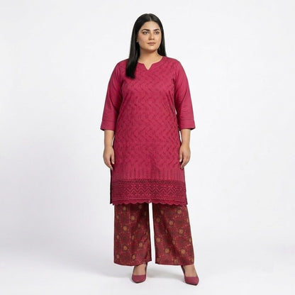 Rosewood Chikankari Lawn shirt with printed Lawn trouser co-ord set