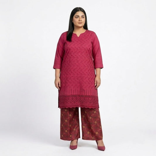 Rosewood Chikankari Lawn shirt with printed Lawn trouser co-ord set