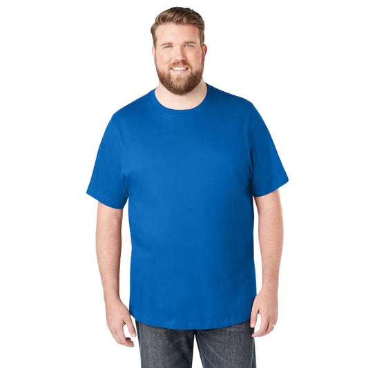 Plus-size Shrink-Less™ crewneck t-shirt with a relaxed fit, taped neck seams, and durable cotton fabric that won’t shrink in the dryer.