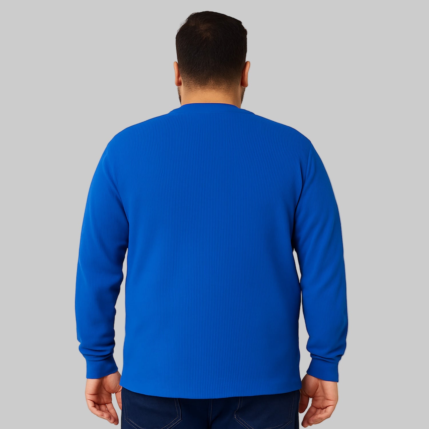 Royal Blue Plus Size Waffle-Knit Thermal Henley Tee with five-button placket — soft cotton-blend men’s big and tall thermal shirt.