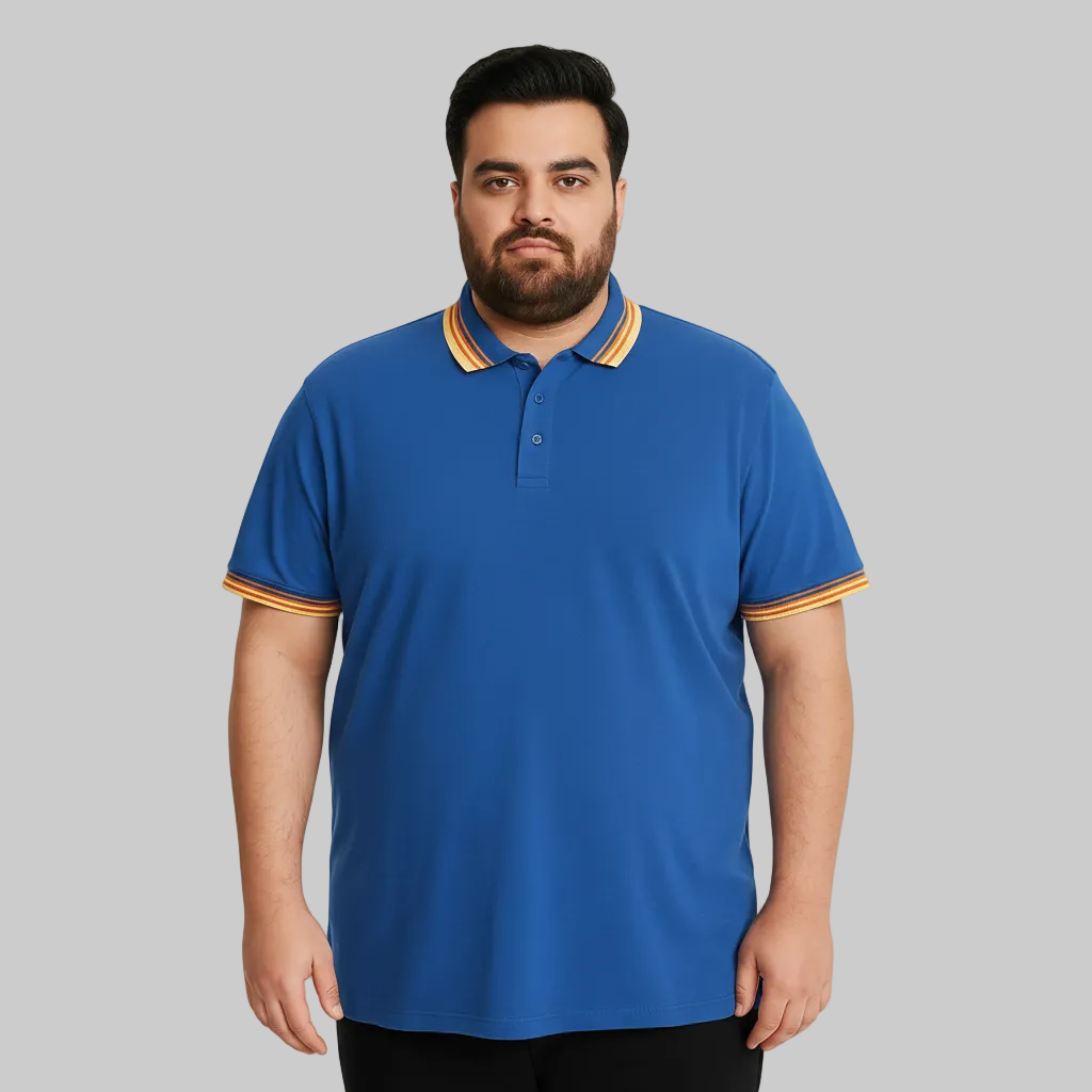 Royal Blue Tipped Collar Plus Size Polo Shirt  PSM-10710