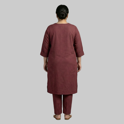 Ruby Ember Co-Ord Set Back View – Plus Size Maroon Cotton Lawn Kurta Trouser for Women Pakistan