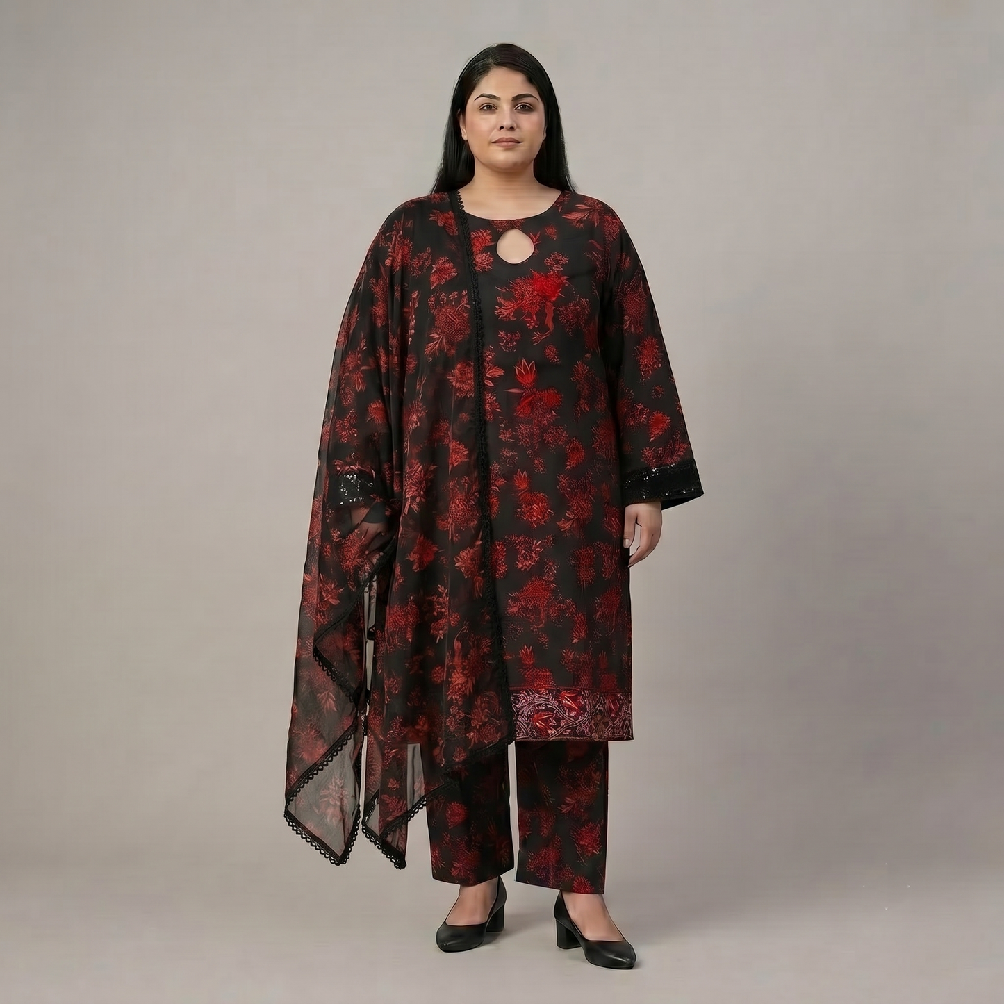 Ruby Twilight – Premium 3-Piece Sequin Patch Lawn Suit PSW-11254