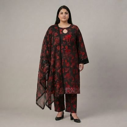 Ruby Twilight – Premium 3-Piece Sequin Patch Lawn Suit PSW-11254