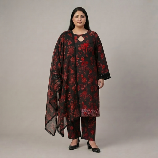 Ruby Twilight – Premium 3-Piece Sequin Patch Lawn Suit PSW-11254