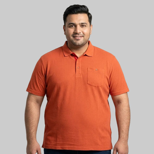 Rust Drop Needle Plus Size Polo Shirt with Pocket for Men – Short Sleeve Casual Polo in Textured Drop Needle Fabric