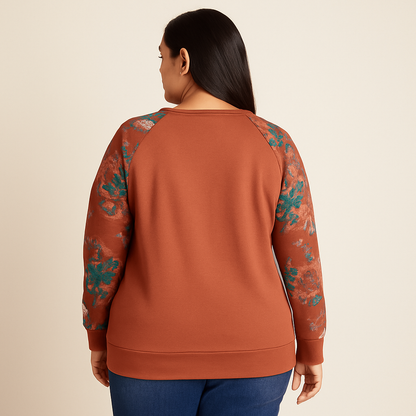 Rust Floral Plus Size Women Sweatshirt PSW-8743