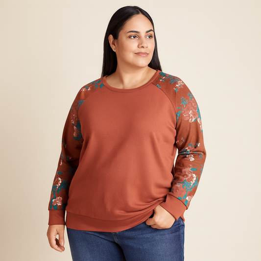 Rust Floral Plus Size Women Sweatshirt PSW-8743