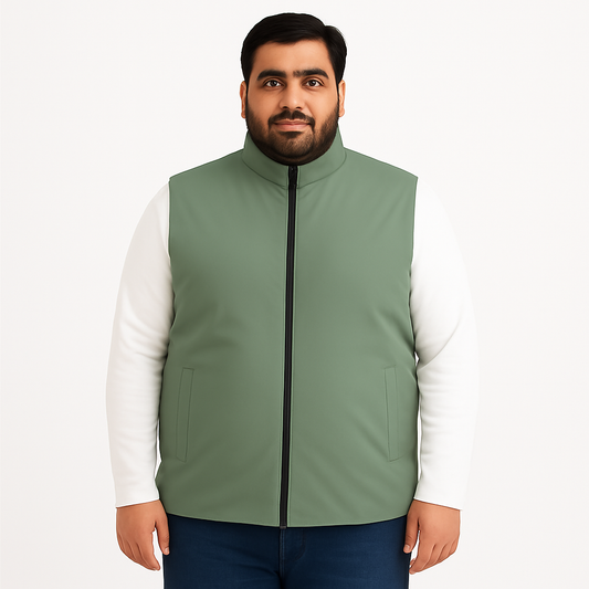 Sage Green Plus-Size Sleeveless Puffer Jacket PSM-10005