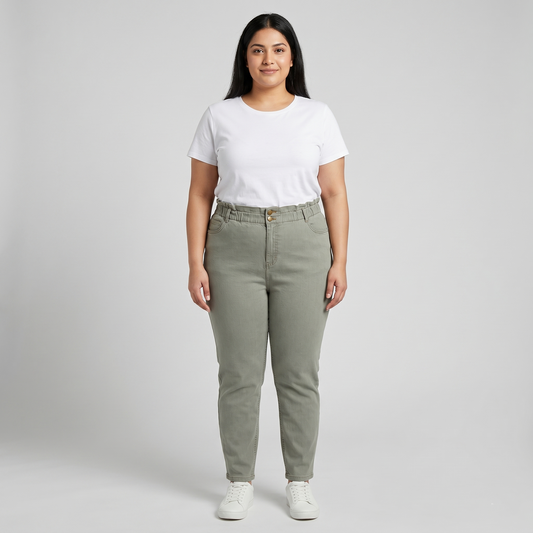Sage Elastic Waist Slim Straight Denim Pants PSW-11079