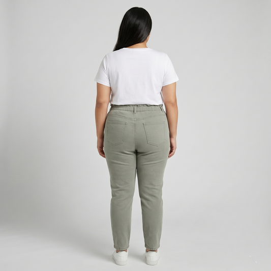 Sage Elastic Waist Slim Straight Denim Pants PSW-11079