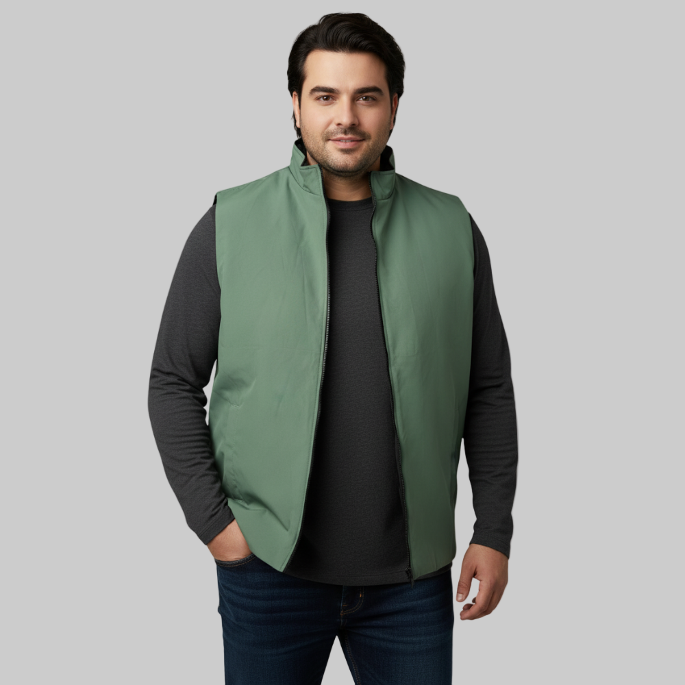 Sage Green Plus-Size Sleeveless Puffer Jacket PSM-10005