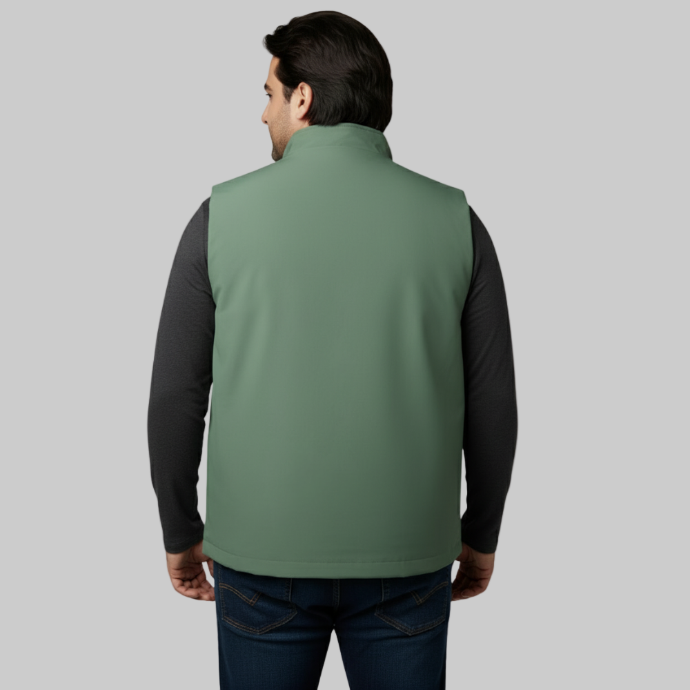 Sage Green Plus-Size Sleeveless Puffer Jacket PSM-10005