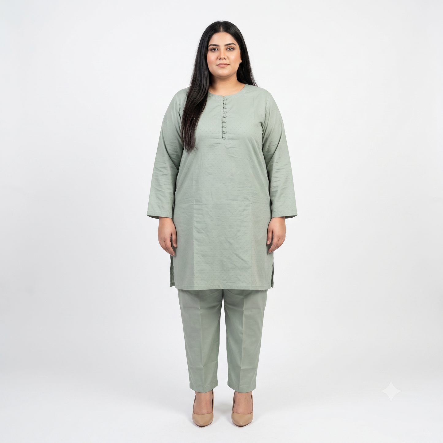 Sage Mist Textured Dobby Jacquard Co-Ord Set PSW-11415