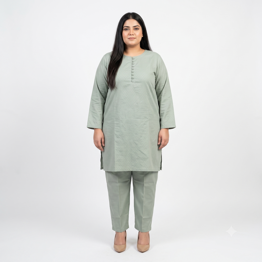 Sage Mist Textured Dobby Jacquard Co-Ord Set PSW-11415