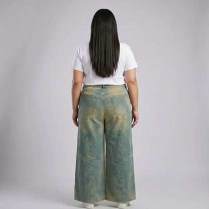 Sage Washed Wide-Leg Panel Denim Pants PSW-11070