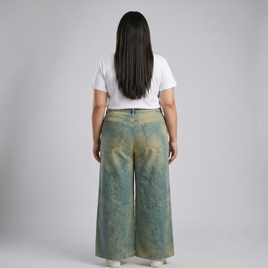 Sage Washed Wide-Leg Panel Denim Pants PSW-11070