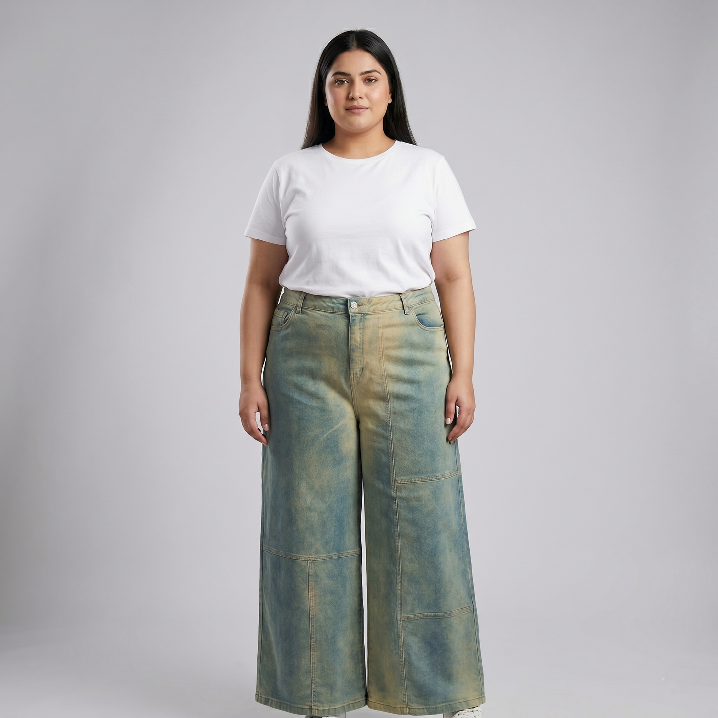 Sage Washed Wide-Leg Panel Denim Pants PSW-11070