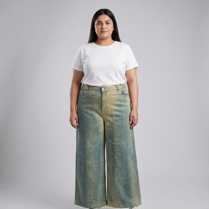 Sage Washed Wide-Leg Panel Denim Pants PSW-11070
