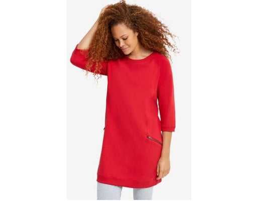 Red Plus Size French Terry Zip Pocket Tunic PSW-6074