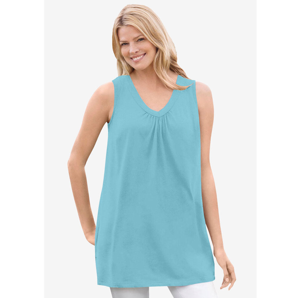 Seamist Blue Perfect Short-Sleeve Shirred V-Neck Tunic PSW-7972