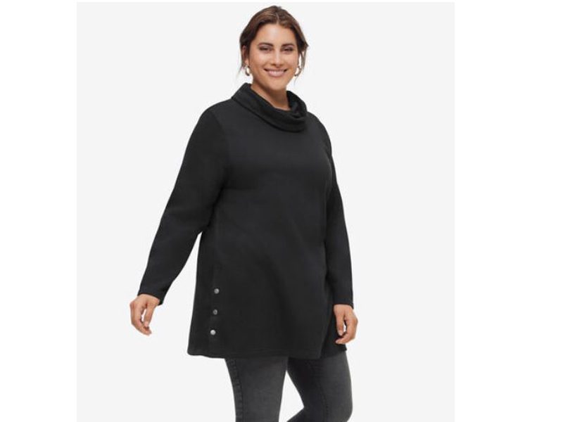 Side-Snap Cowl Neck Sweatshirt Tunic PSW-6045