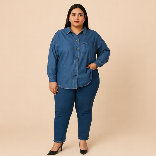 Denim Classic Plus-Size Button-Down Shirt PSW-8608
