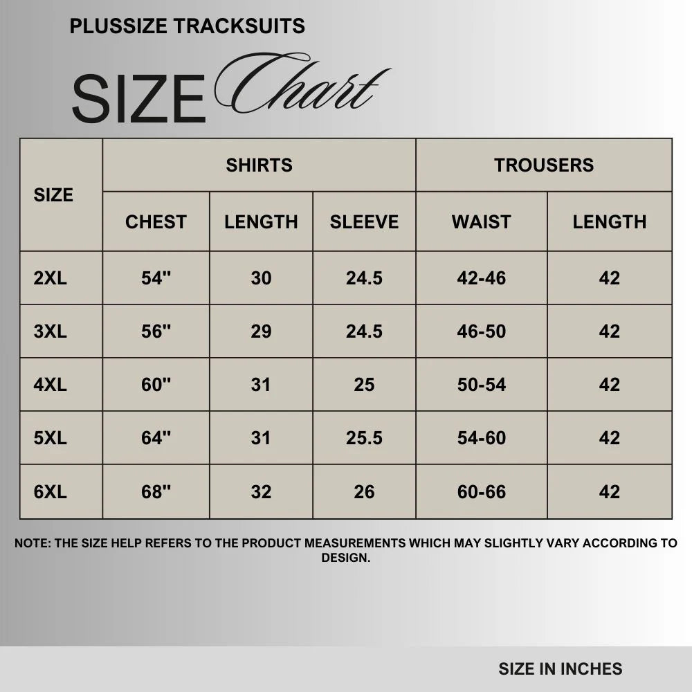 Size chart for Brown Plus-Size Crewneck Tracksuit PSM-10201