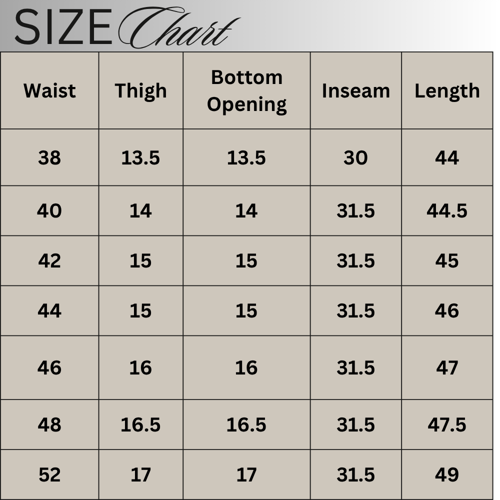 Size chart for Sage Washed Wide-Leg Panel Denim Pants PSW-11070