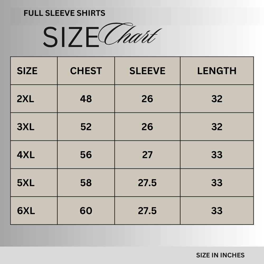 Size chart for Premium Chambray Tencel Casual Shirt PSM-10282