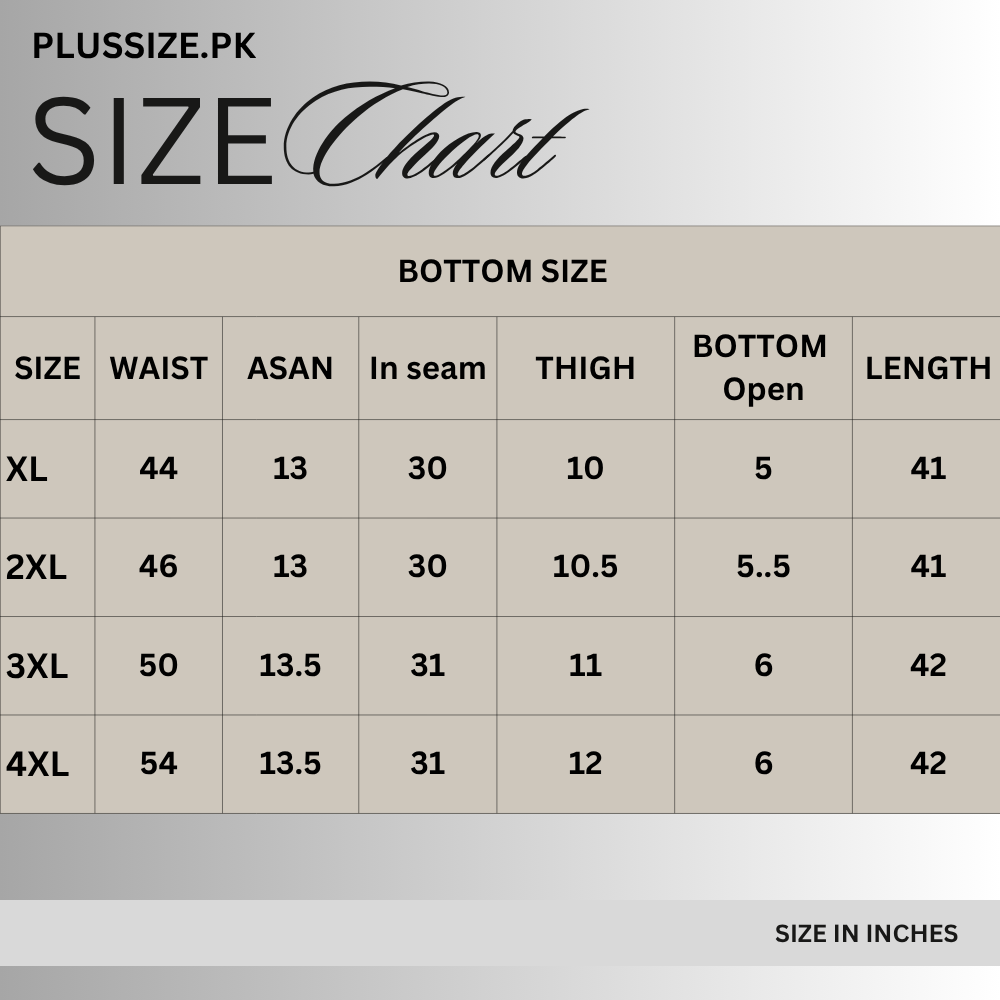 Size chart for Essential Black Comfort Fit Leggings PSW-10989