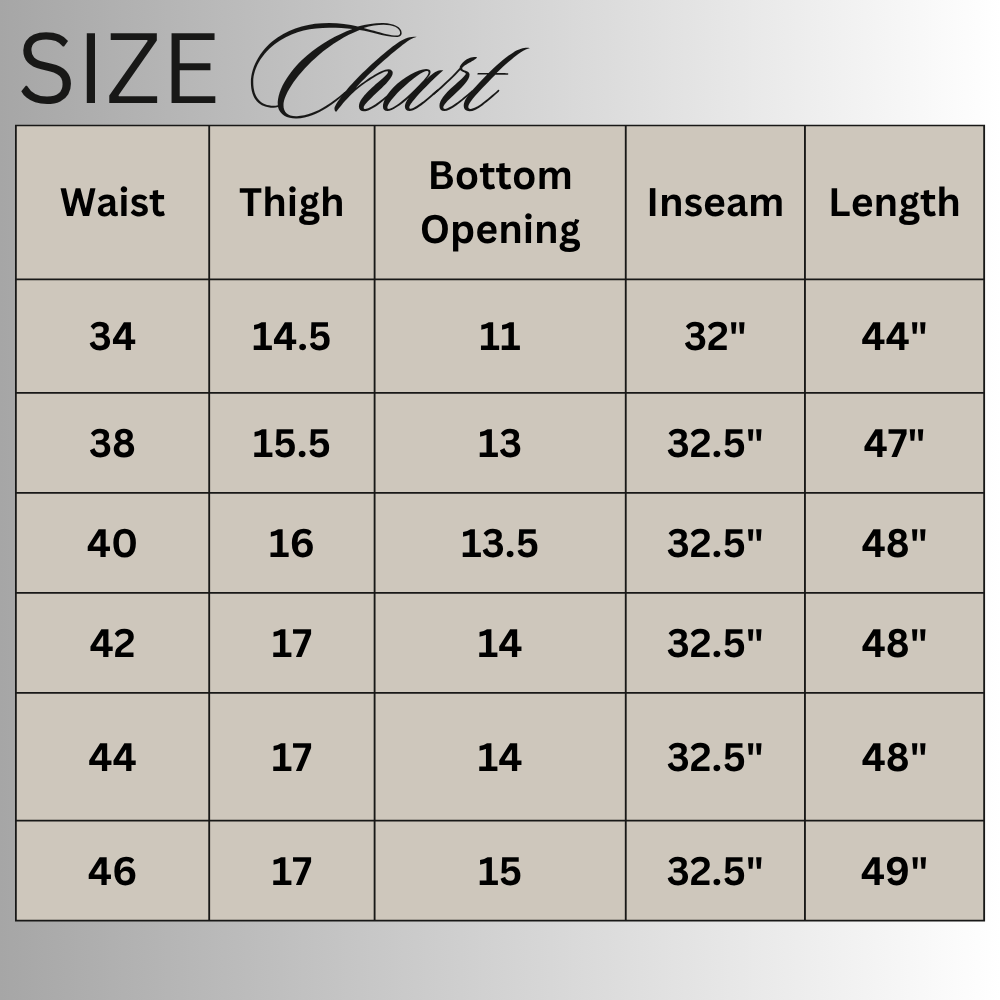 Size chart for Slate Grey Wide-Leg Pants PSM-11027