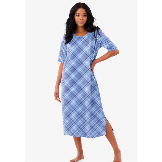 Sky Blue Bias Plaid Long Tagless Sleepshirt PSW-8232