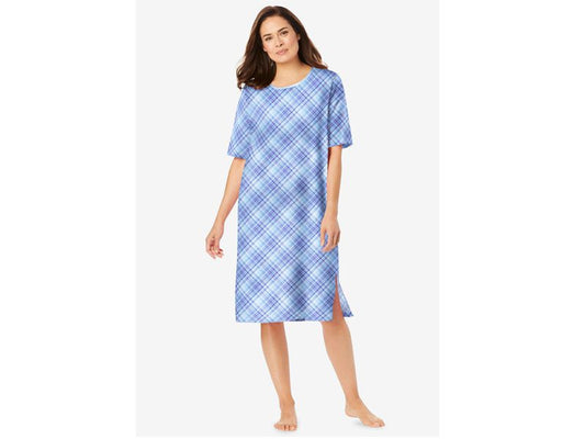 Sky Blue Bias Plaid Short Sleeve Sleepshirt PSW-7426