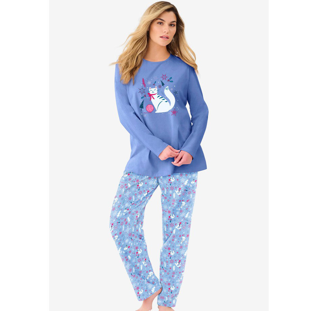 Sky Blue Winter Long Sleeve Knit PJ Set PSW-8950