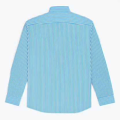 Sky Blue Vertical Stripe Plus Size Cotton Shirt PSM-9871