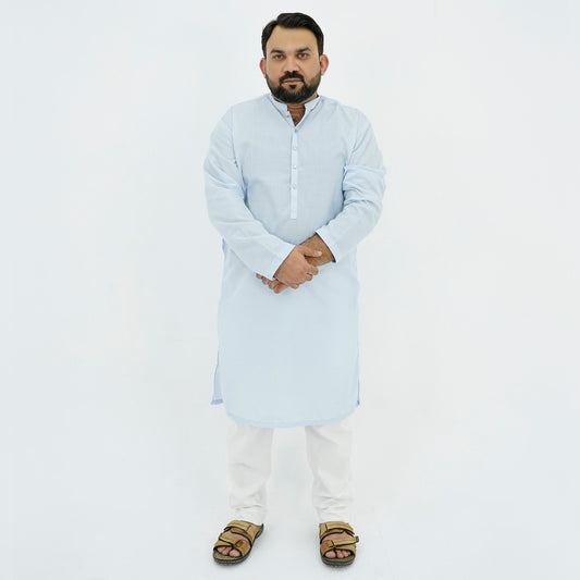 Sky Blue Cotton Classic Plus-Size Kurta Pajama PSM-9053