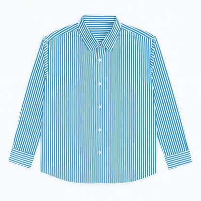 Sky Blue Vertical Stripe Plus Size Cotton Shirt PSM-9871