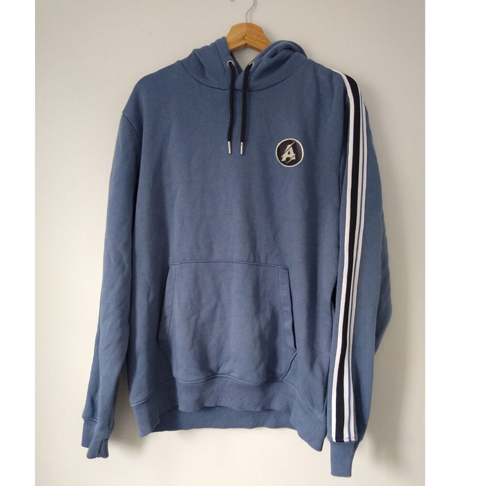 Slate Blue Fleece Big Size Pullover Logo Hoodie PSM-7749