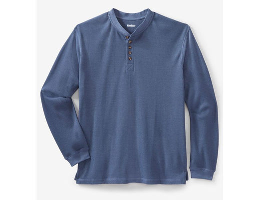 Slate Blue Waffle Knit Thermal Henley T-Shirt PSM-3874