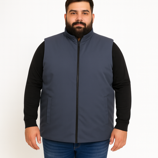 Slate Blue Plus-Size Sleeveless Puffer Jacket PSM-10000