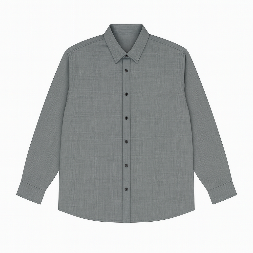 Plus-size Pakistani man wearing slate grey textured formal shirt