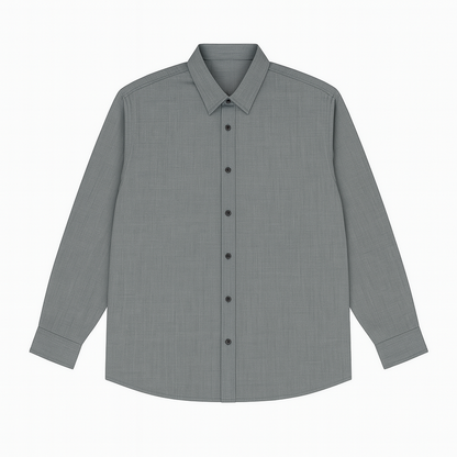 Plus-size Pakistani man wearing slate grey textured formal shirt