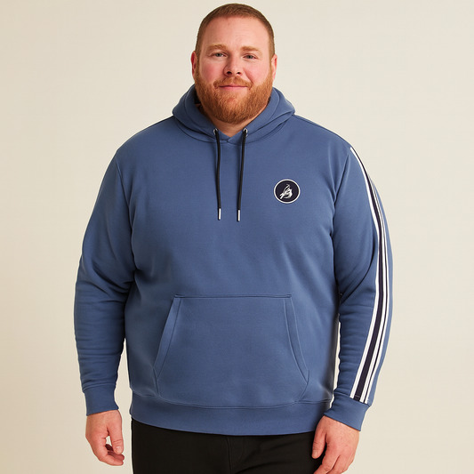 Slate Blue Fleece Big Size Pullover Logo Hoodie PSM-7749