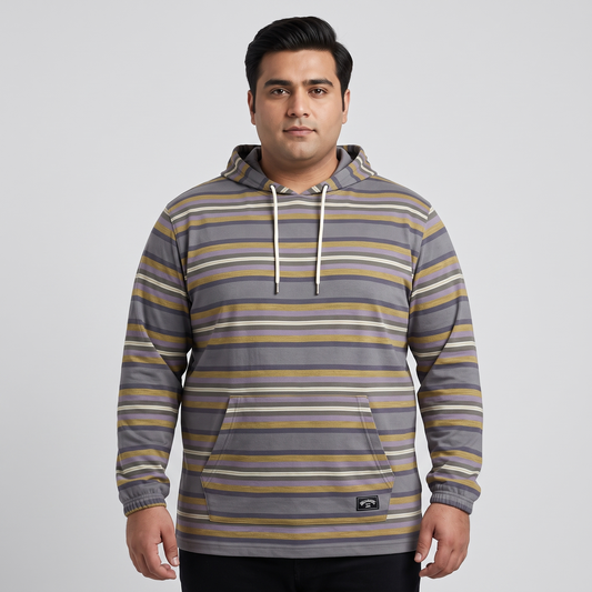 Slate Blue Stripe Terry Pull Over Hoodie PSM-8887