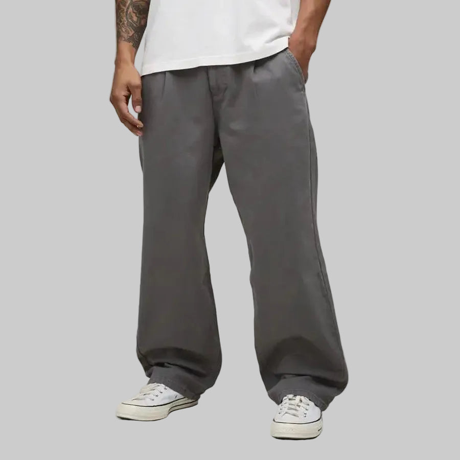 Men’s slate grey wide-leg pants with relaxed fit and clean design