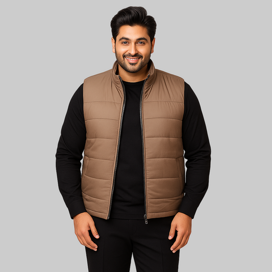 Sleek Taupe Plus-Size Puffer Jacket PSM-8646