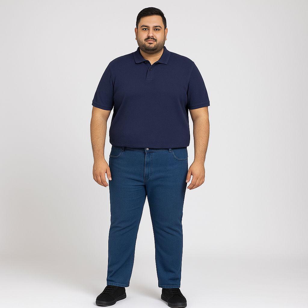 Smokey blue embossed regular fit jeans with classic 5-pocket design.