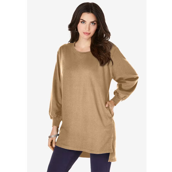 Soft Camel Blouson Sleeve High-Low Sweatshirt PSW-9101